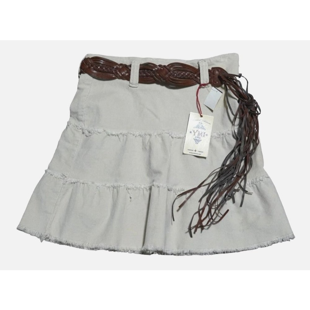 Y2K YMI Mini Skirt Womens Girls Size 14 Cream Corduroy‎ Tiered Raw Edge